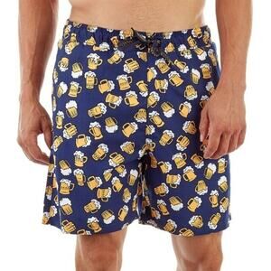 Surf Society Boardshorts Beer Print 7" Drawstring Waistband Mesh Blue L 32"